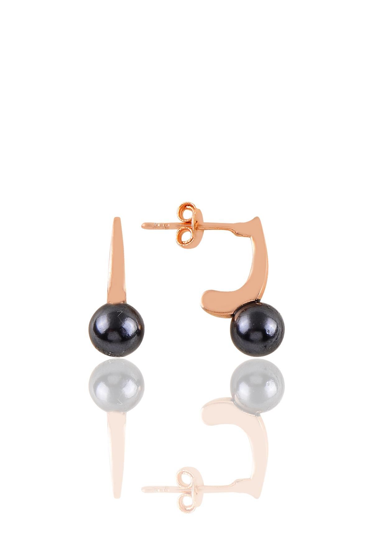 Gümüş rose siyah incili modern tasarımlı küpe SGTL11359SIYAH