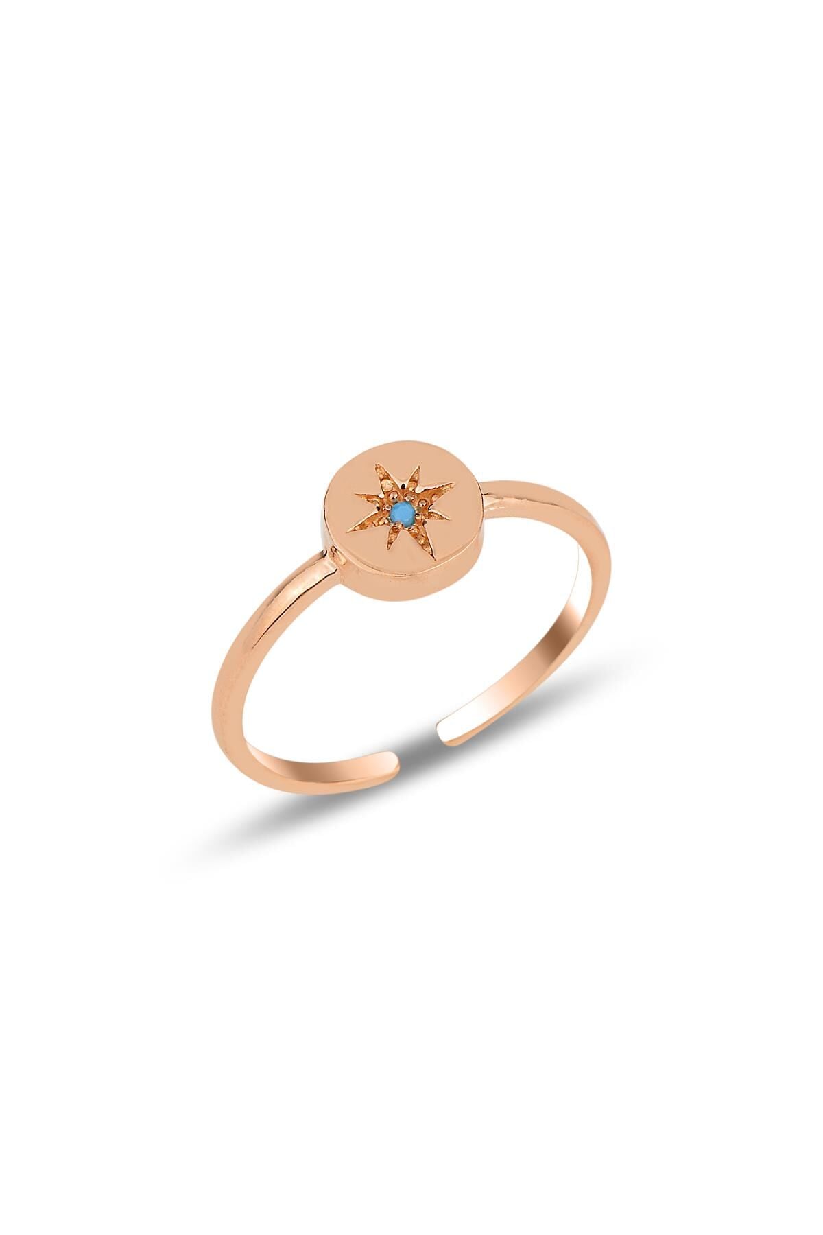 Gümüş rose turkuaz taşlı kutup yıldızı ayarlamalı yüzük SGTL11911ROSE