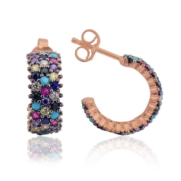 Tamtur küçük boy üç sıralı karışık taşlı küpe SGTL3372