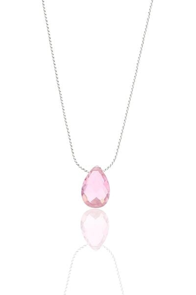 Gümüş rodyumlu pembe zirkon taşlı hayalet kolye SGTL12514PEMBE