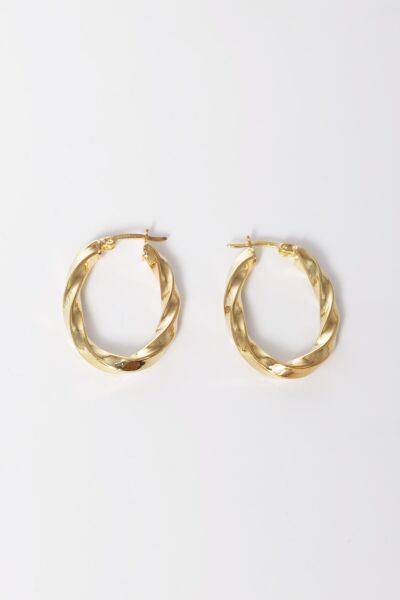 925 ayar gümüş küpe altın yaldızlı 33 mm burgu oval şekilli şarnel halka küpe SGTL13152GOLD