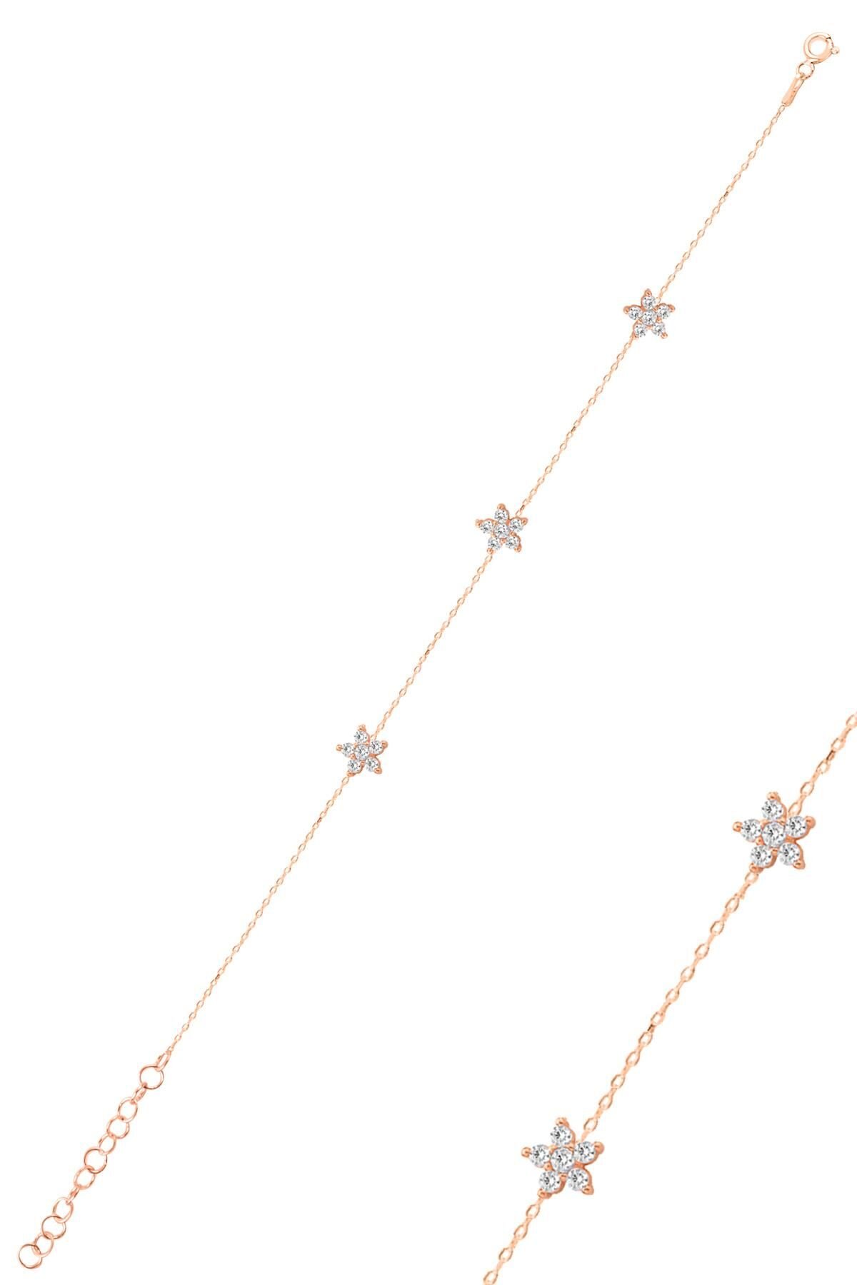 Gümüş rose zirkon taşlı çiçek bileklik SGTL12589ROSE