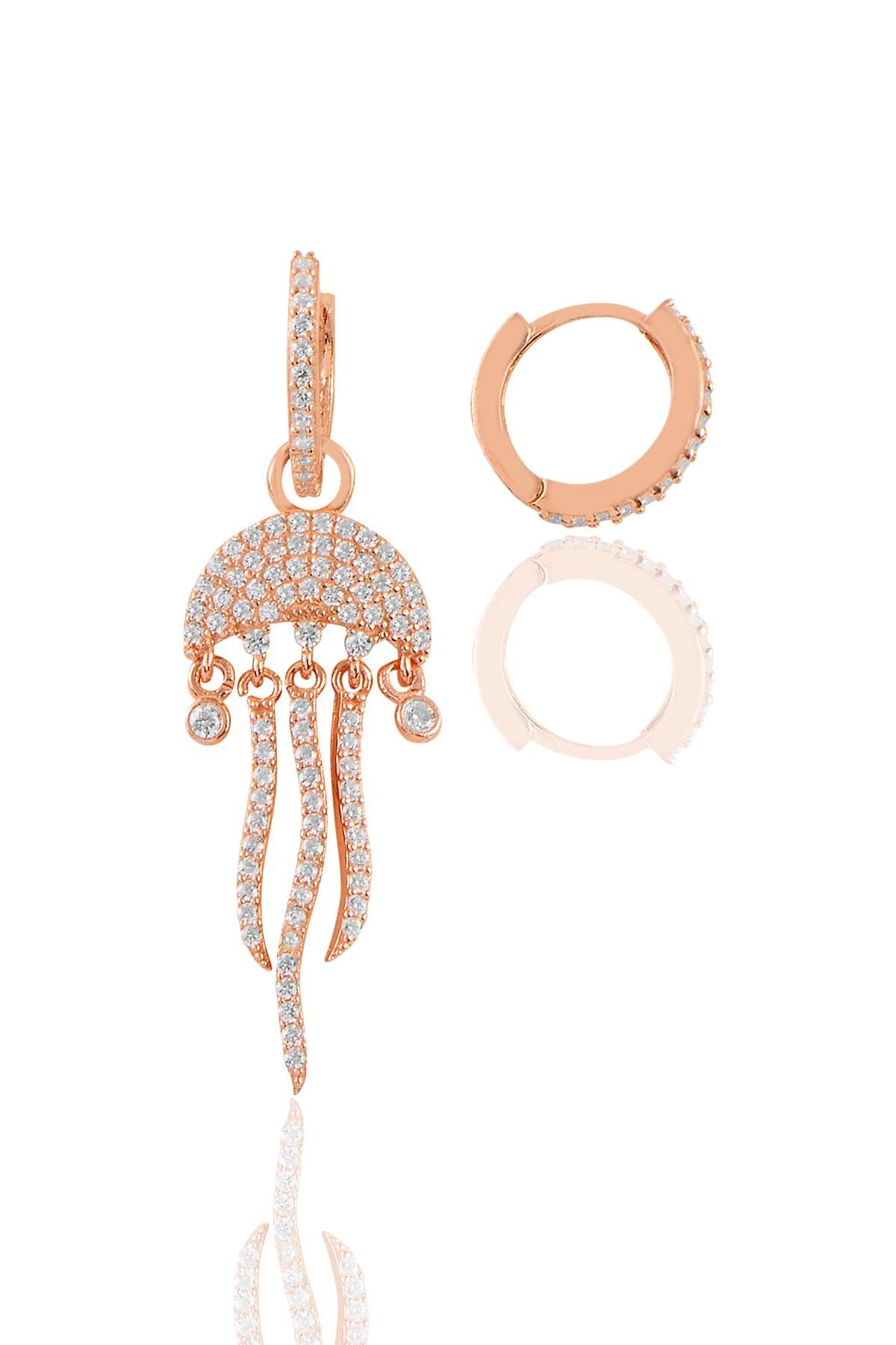 Gümüş rose zirkon taşlı deniz anası figürlü tarz küpe SGTL11358ROSE