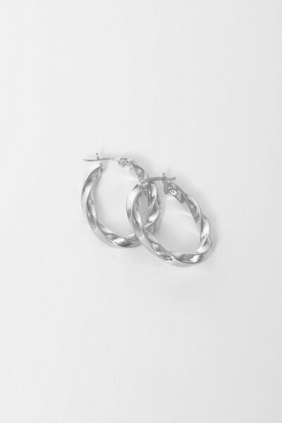 925 ayar gümüş küpe rodyumlu 33 mm burgu oval şekilli şarnel halka küpe SGTL13152RODAJ