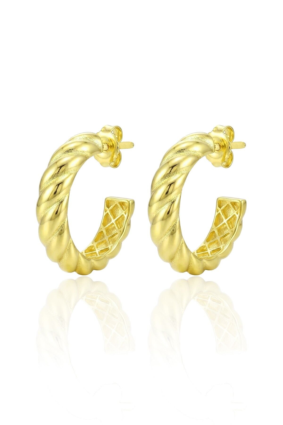 925 Ayar Gümüş küpe Üzeri Altın Kaplama Burgu Modeli Yarım Halka Küpe SGTL13199GOLD