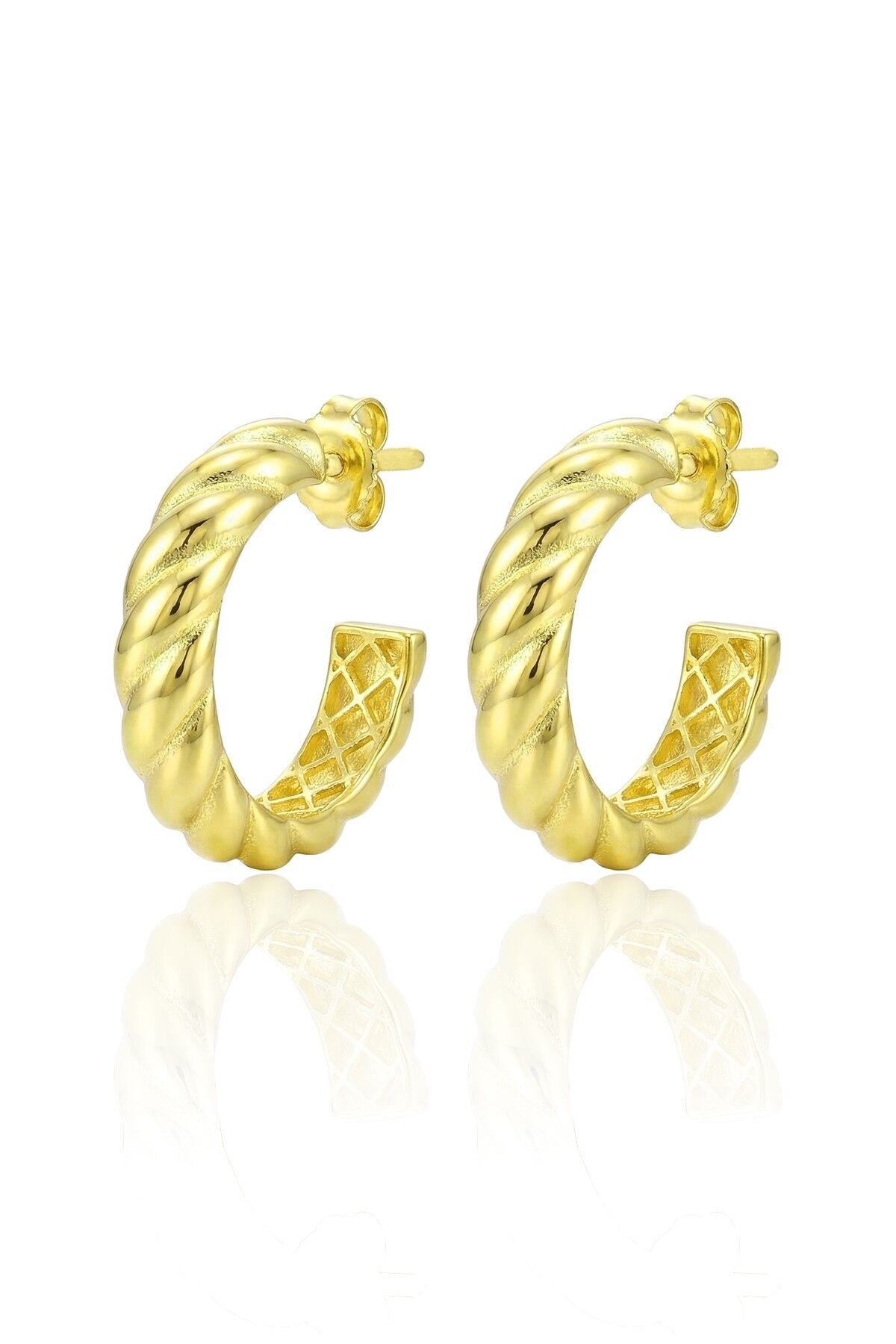 925 Ayar Gümüş küpe Üzeri Altın Kaplama Burgu Modeli Yarım Halka Küpe SGTL13199GOLD