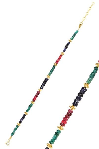 Gümüş altın yaldızlı kök yakut kök zümrüt ve safir doğal taşlı bileklik SGTL11505RENKLI