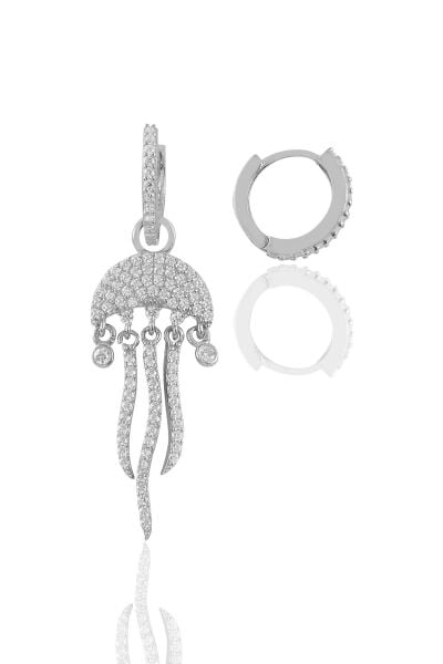 Gümüş rodyumlu  zirkon taşlı deniz anası figürlü tarz küpe SGTL11358RODAJ