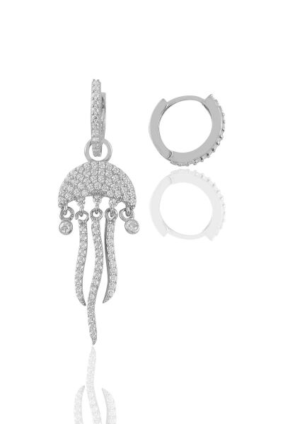 Gümüş rodyumlu  zirkon taşlı deniz anası figürlü tarz küpe SGTL11358RODAJ