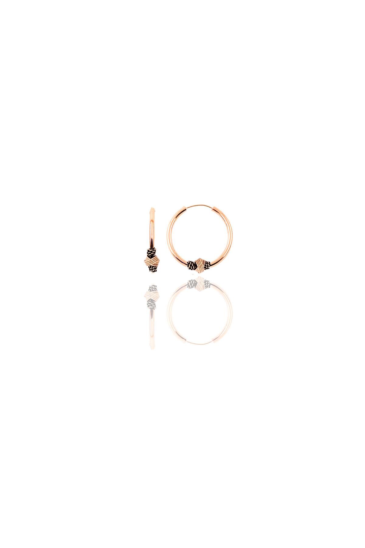 Gümüş rose 12 mm mini  işlemeli halka küpe SGTL11287ROSE