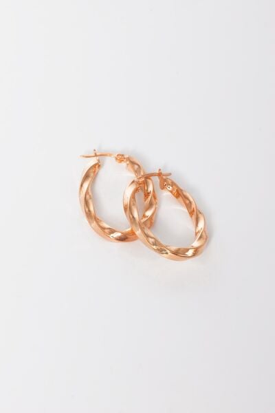 925 ayar gümüş küpe rose 33 mm burgu oval şekilli şarnel halka küpe SGTL13152ROSE