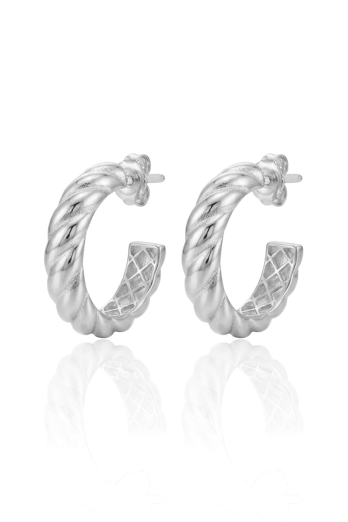 925 Ayar Gümüş küpe Üzeri Rodyumlu Burgu Modeli Yarım Halka Küpe SGTL13199RODAJ