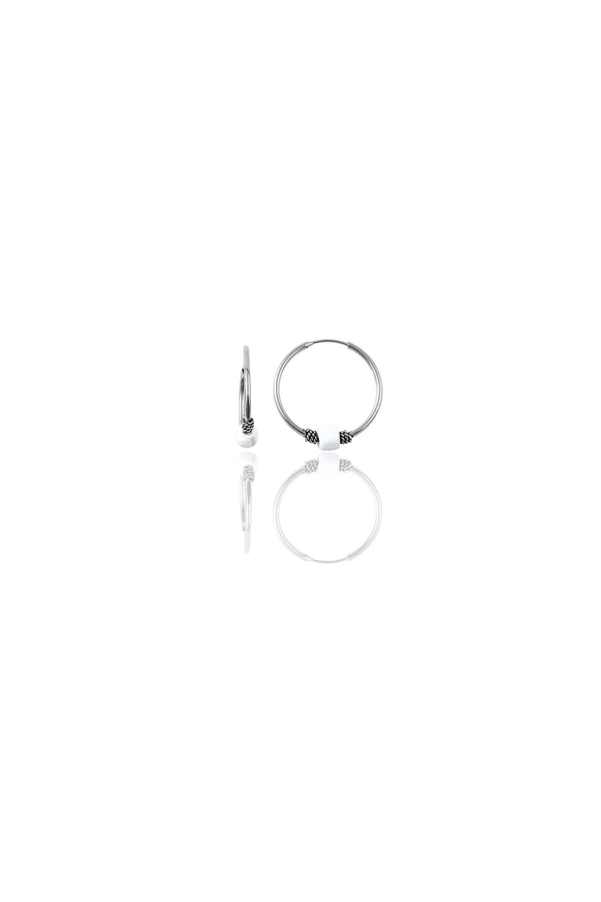 Gümüş 12 mm mini beyaz taşlı halka küpe SGTL11285RODAJ