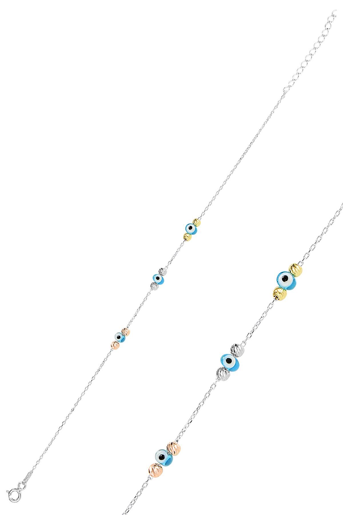 Gümüş altın yaldızlı, rodaj ve rose renkli nazarlı dorissa dorica bileklik  SGTL11504RODAJ