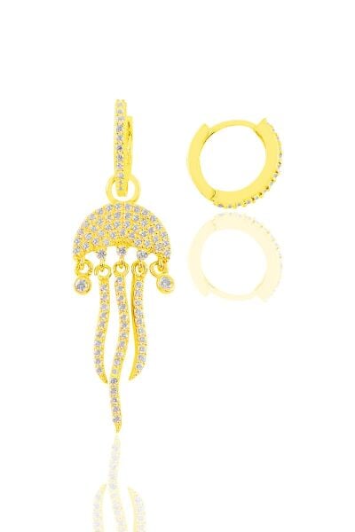 Gümüş altın yaldızlı zirkon taşlı deniz anası figürlü tarz küpe SGTL11358GOLD