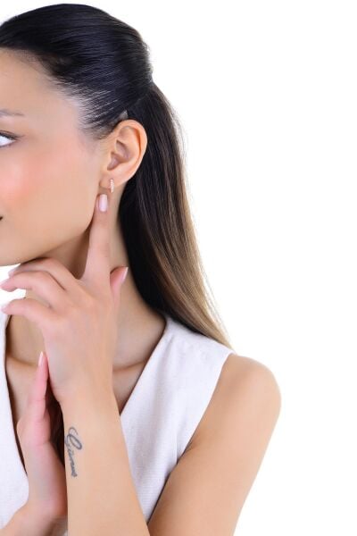 Gümüş rose baget kesim zirkon taşlı halka küpe SGTL12996ROSE