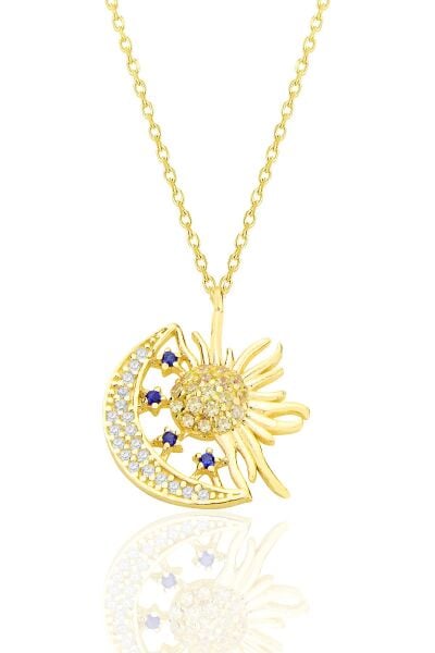 Gümüş altın yaldızlı zirkon taşlı gece gündüz kolye SGTL12591GOLD