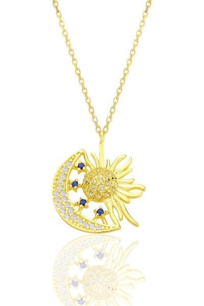 Gümüş altın yaldızlı zirkon taşlı gece gündüz kolye SGTL12591GOLD
