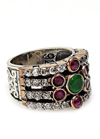 KÖK YAKUT KÖK ZÜMRÜT TAŞLI OTANTİK YÜZÜK yüzük8564