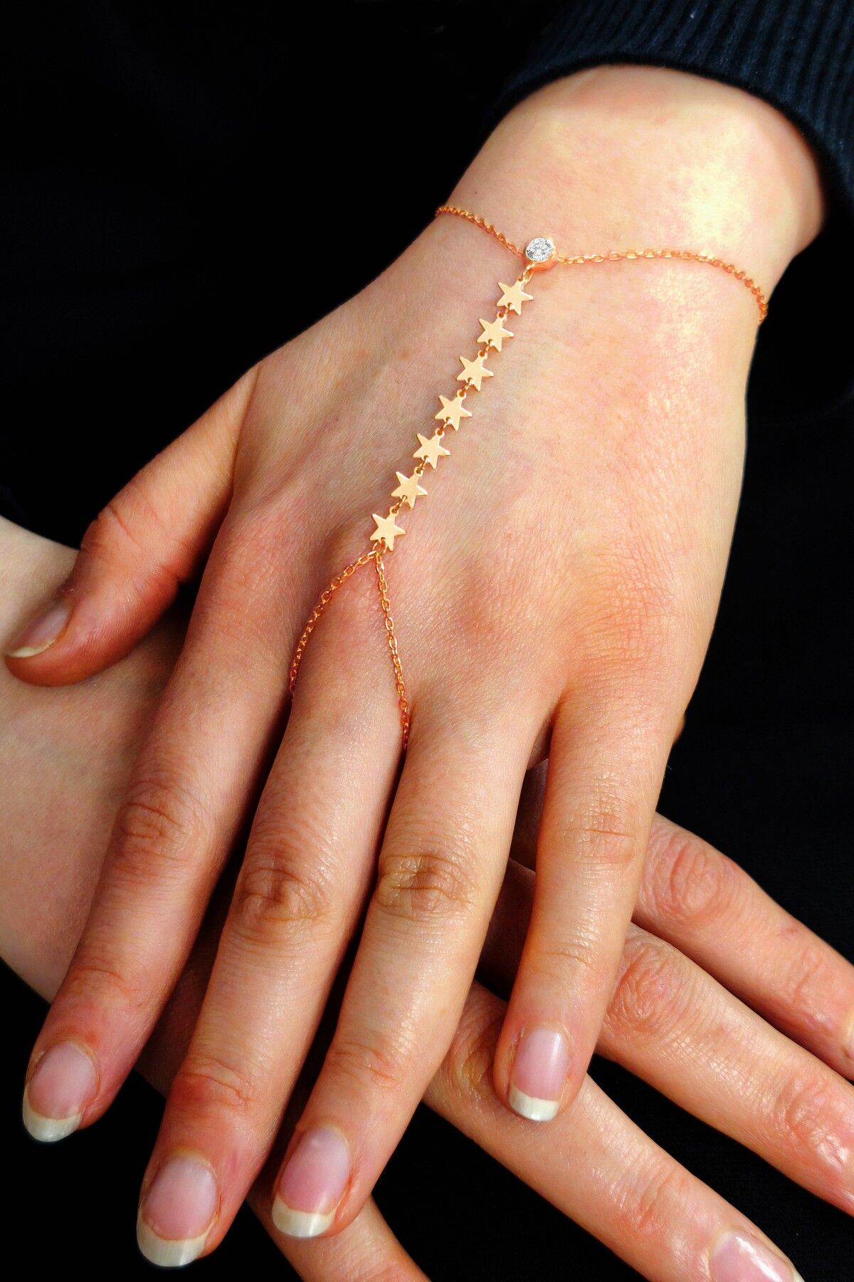 925 ayar gümüş halhal rose zirkon taşlı yıldız modeli pullu şahmeran SGTL12814ROSE