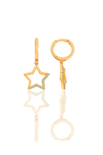 Gümüş rose zirkon taşlı yıldız küpe SGTL11543ROSE