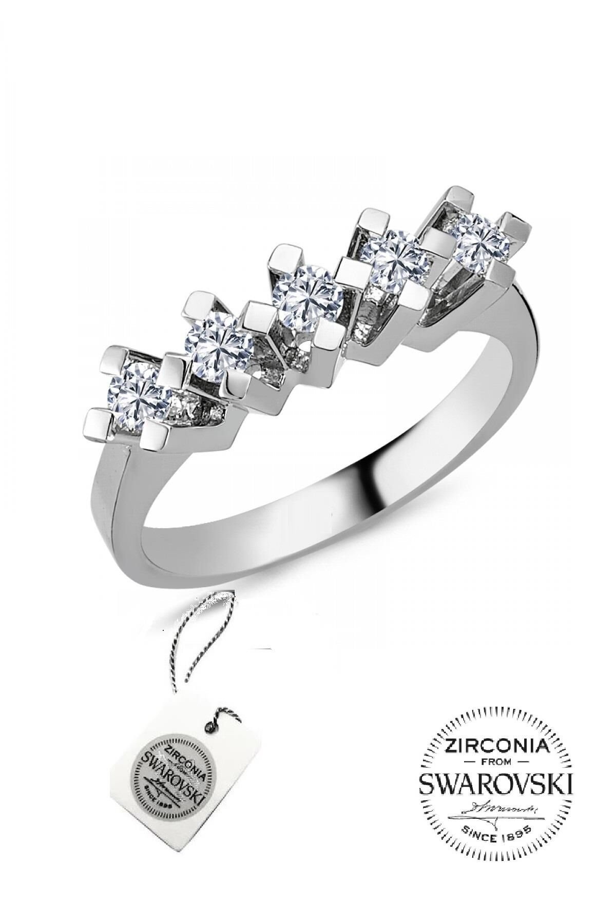 Gümüş Swarovski beş taşlı çapraz modeli yüzük SGTL20511