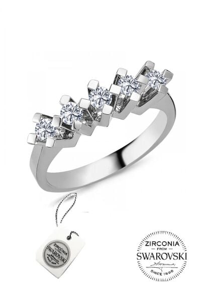 Gümüş Swarovski beş taşlı çapraz modeli yüzük SGTL20511