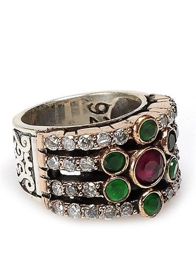 KÖK YAKUT KÖK ZÜMRÜT TAŞLI OTANTİK YÜZÜK yüzük8563