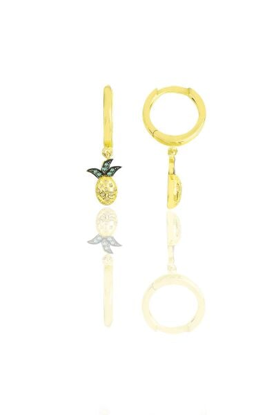 Gümüş altın yaldızlı zirkon taşlı ananas küpe SGTL11545GOLD