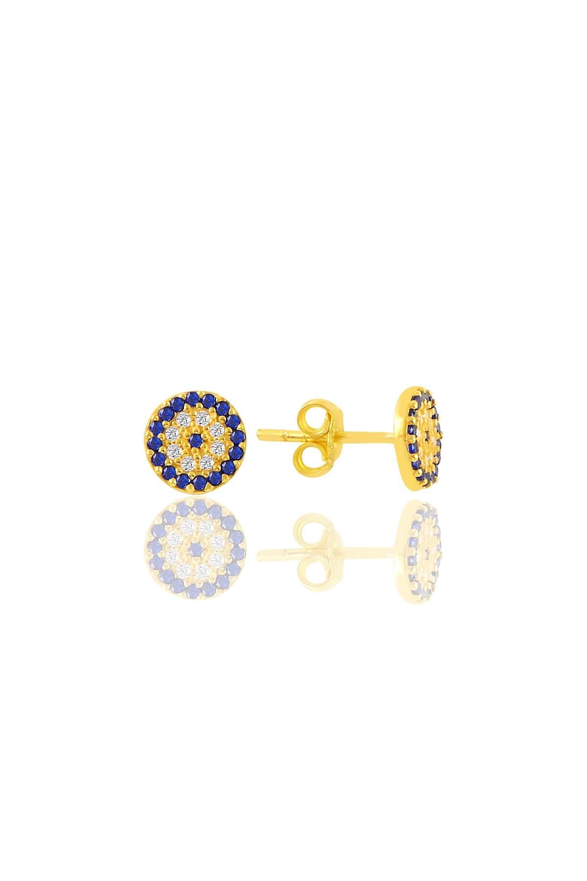 Gümüş altın yaldızlı zirkon taşlı nazar küpe SGTL11357GOLD