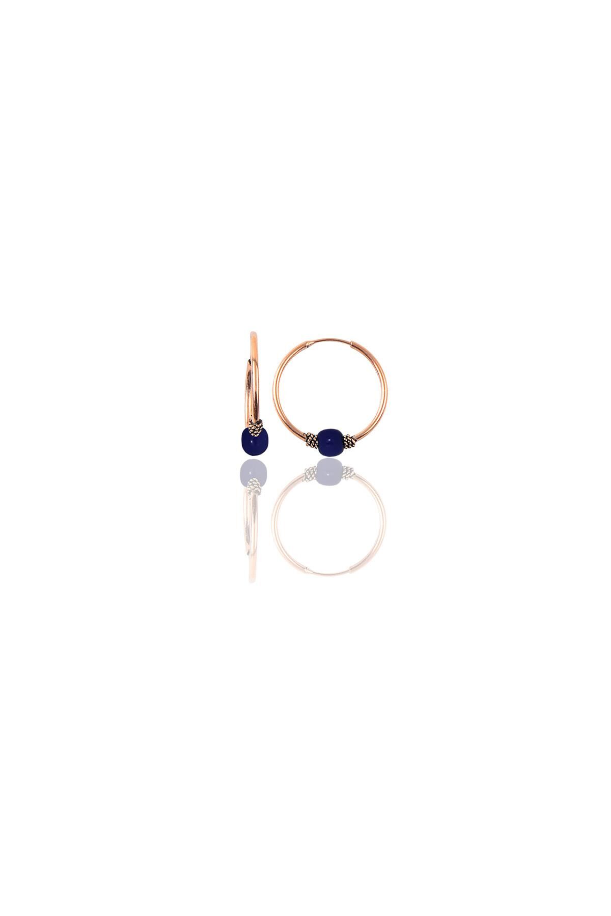 Gümüş rose 12 mm mini çivit mavisi halka küpe SGTL11281ROSE