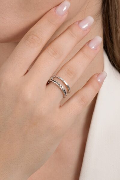 925 ayar gümüş yüzük oksitli çift görünümlü zincir modeli ayarlamalı yüzük SGTL13119SIYAH