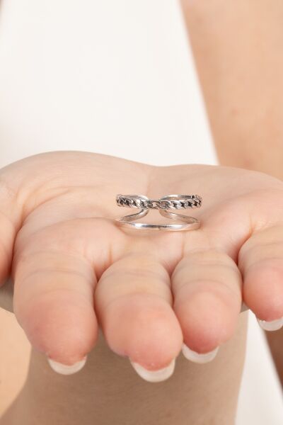 925 ayar gümüş yüzük oksitli çift görünümlü zincir modeli ayarlamalı yüzük SGTL13119SIYAH