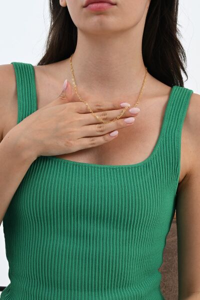 Gümüş altın yaldızlı tasarım birbirine bağlı kalpler zincir kolye SGTL12592GOLD