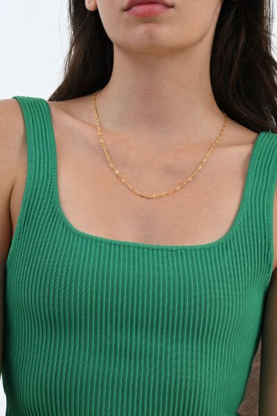 Gümüş altın yaldızlı tasarım birbirine bağlı kalpler zincir kolye SGTL12592GOLD