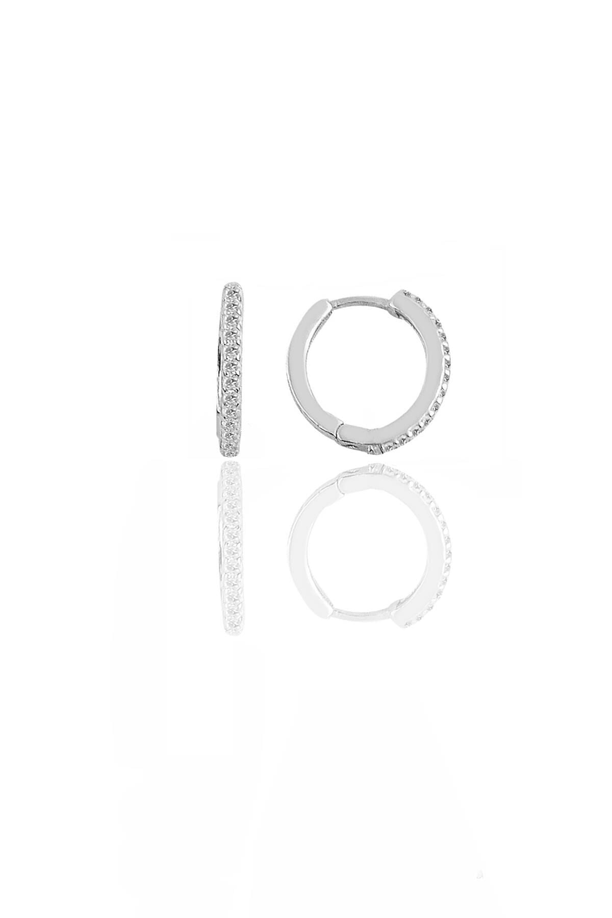 Gümüş rodyumlu zirkon taşlı 12 mm halka küpe SGTL11299RODAJ