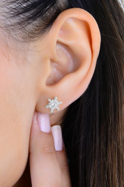 Gümüş rodyumlu zirkon taşlı kar kristali küpe SGTL12998RODAJ