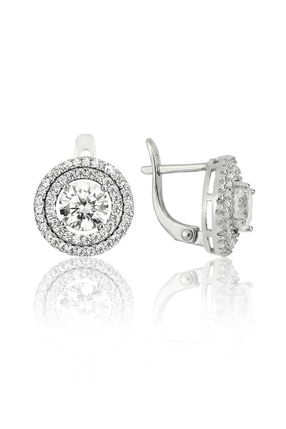 925 Ayar Gümüş Rodyumlu Özel Tasarım Yuvarlak Zirkon Taşlı Klipsli Küpe SGTL13201RODAJ