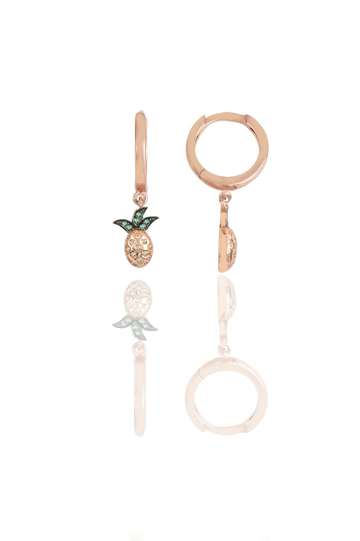 Gümüş rose zirkon taşlı ananas küpe SGTL11545ROSE