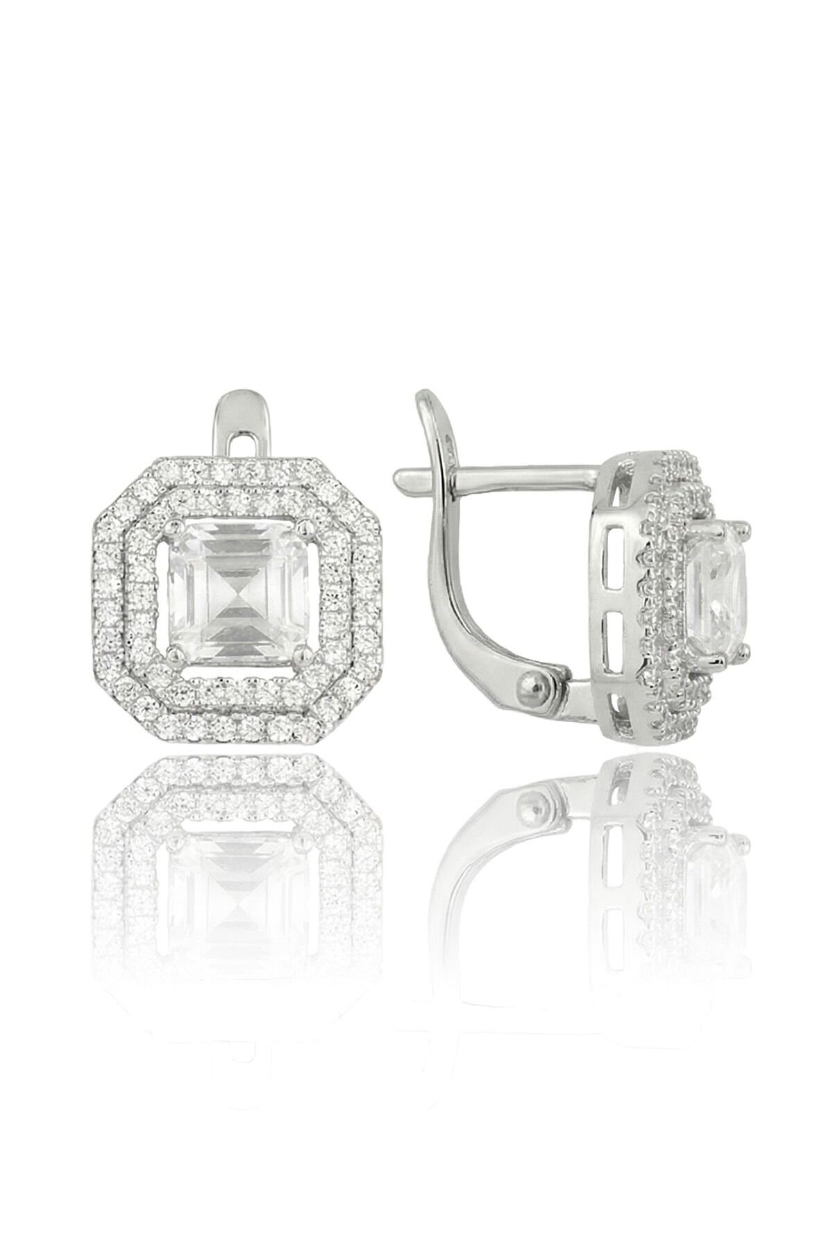 925 Ayar Gümüş Rodyumlu Özel Tasarım Baget Kesim Zirkon Taşlı Klipsli Küpe SGTL13202RODAJ