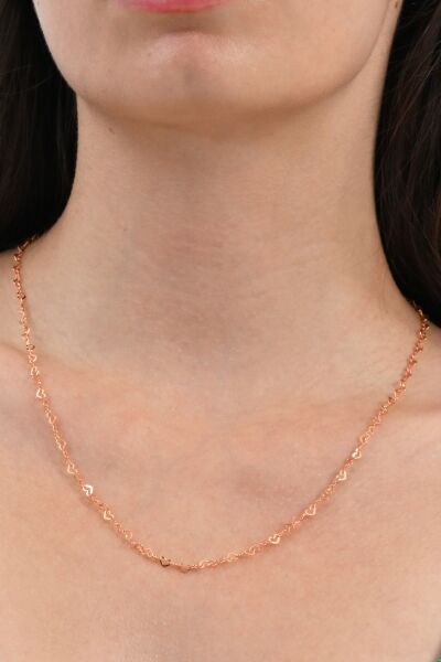 Gümüş rose tasarım birbirine bağlı kalpler zincir kolye SGTL12592ROSE