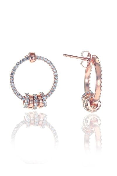Gümüş rose zirkon taşlı çivili ring küpe SGTL11501ROSE
