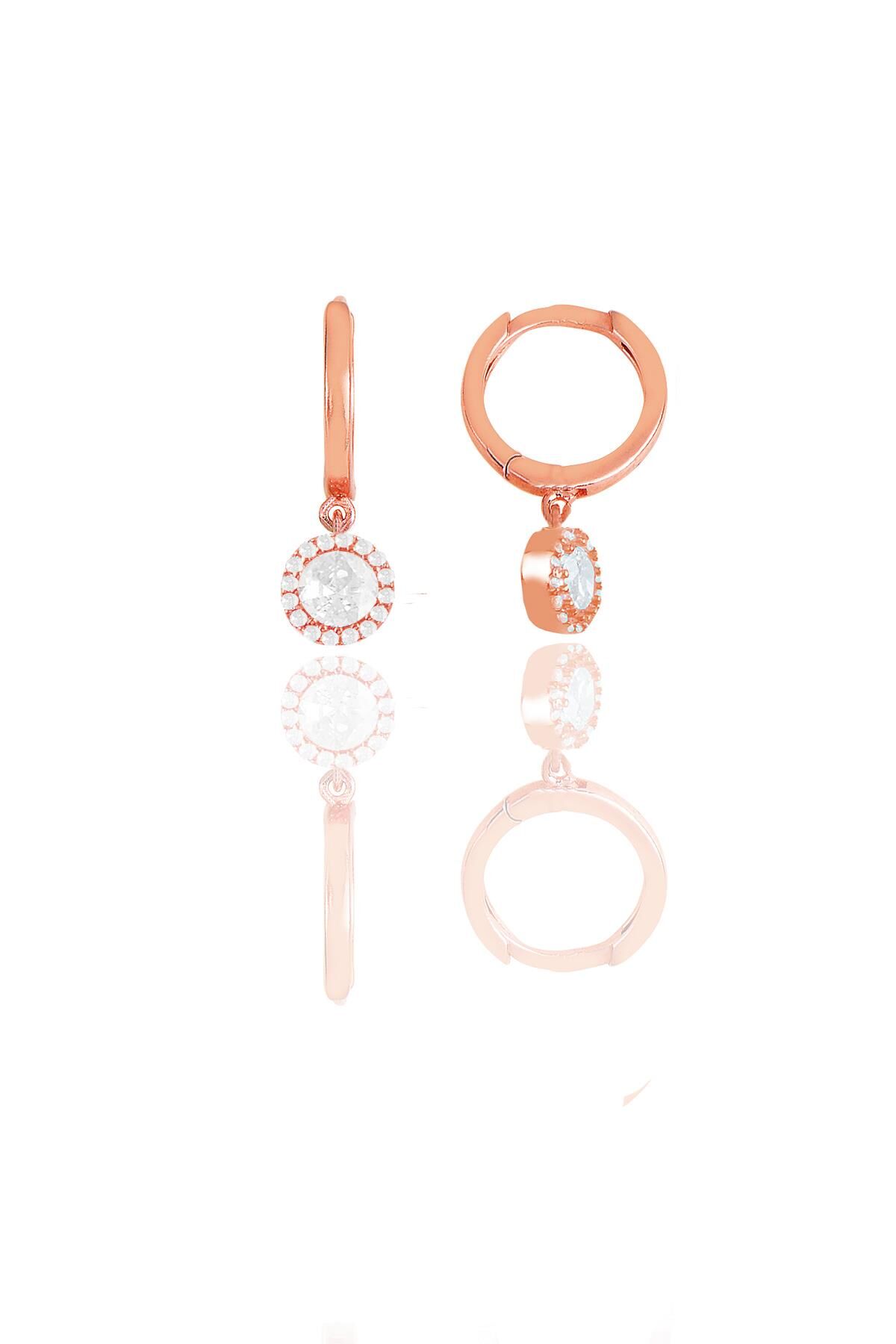 Gümüş rose zirkon taşlı pırlanta montür küpe SGTL11546ROSE