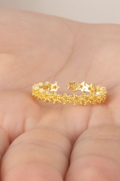 925 ayar gümüş yüzük altın yaldızlı birleşik yıldız silsilesi ayarlamalı yüzük SGTL13123GOLD