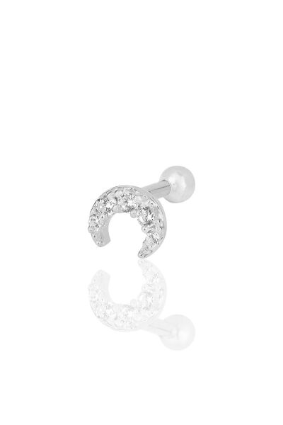 Gümüş rodyumlu zirkon taşlı hilal modeli Tragus helix Piercing küpe SGTL12203RODAJ