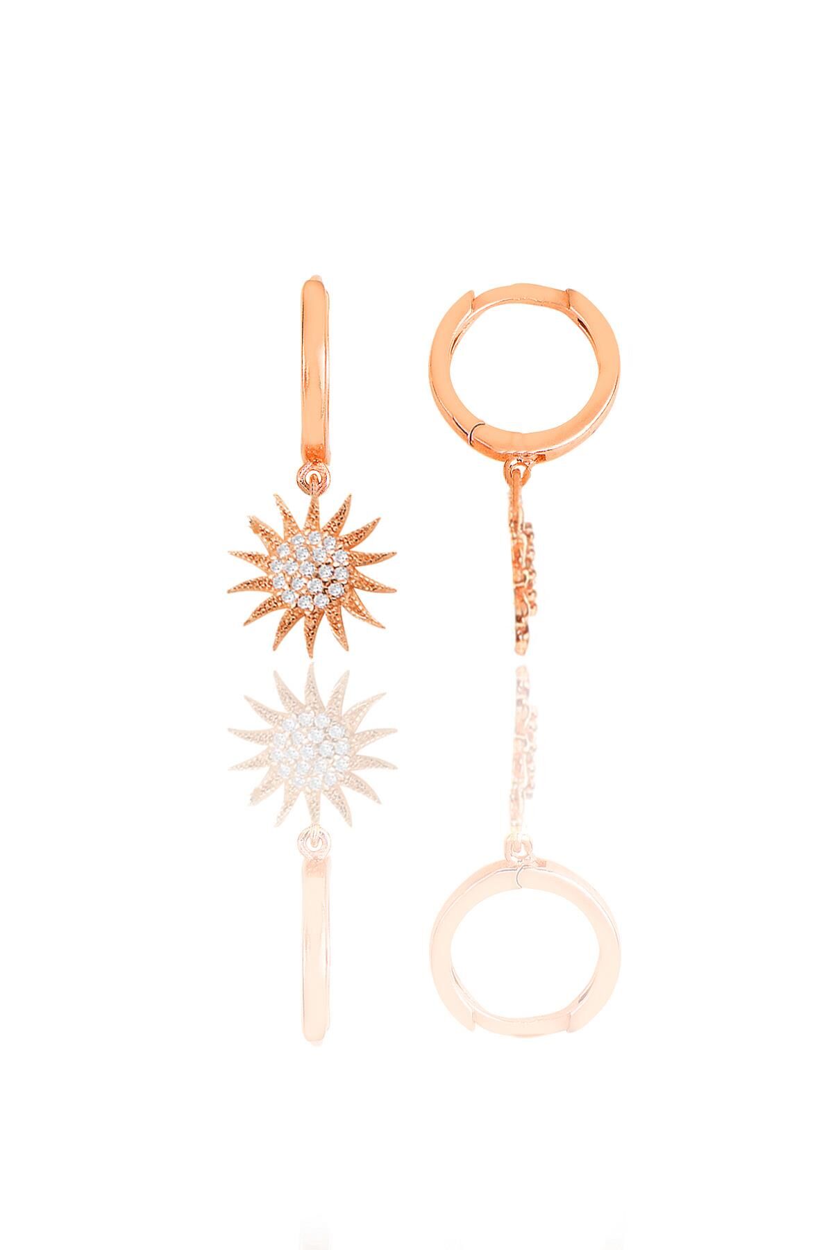 Gümüş rose zirkon taşlı güneş küpe SGTL11547ROSE