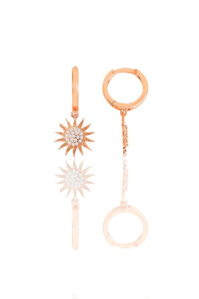 Gümüş rose zirkon taşlı güneş küpe SGTL11547ROSE
