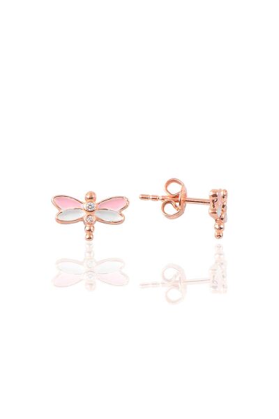 Gümüş rose pembe mineli zirkon taşlı yusufçuk küpe SGTL11354ROSE