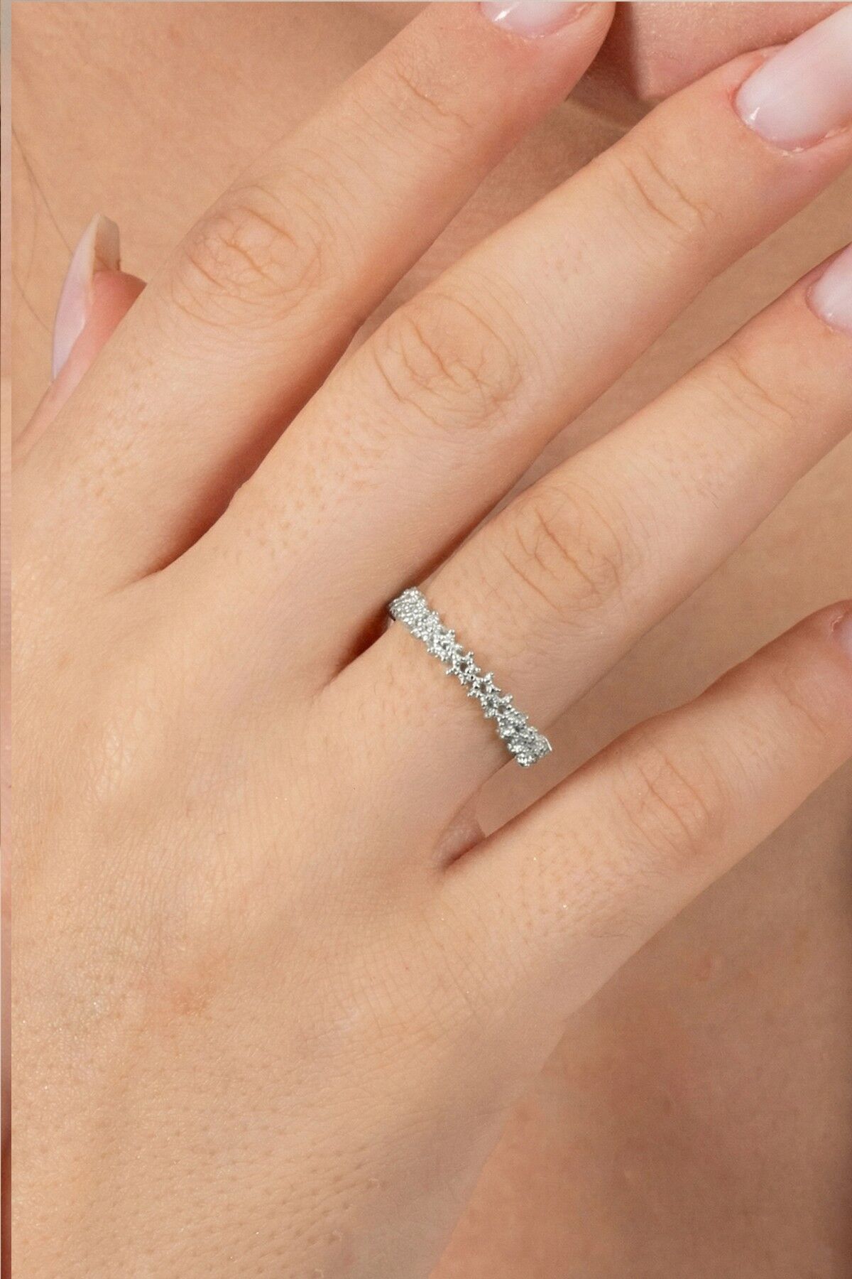 925 ayar gümüş yüzük rodyumlu birleşik yıldız silsilesi ayarlamalı yüzük SGTL13123RODAJ