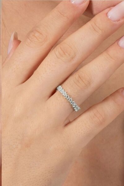 925 ayar gümüş yüzük rodyumlu birleşik yıldız silsilesi ayarlamalı yüzük SGTL13123RODAJ